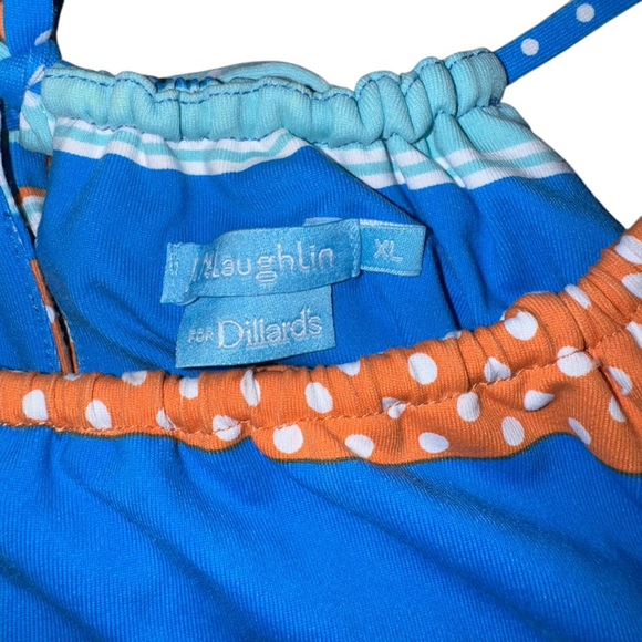 J McLaughlin for Dillard's Halter Performance Dress XL Blue Orange Tie - Picture 7 of 9